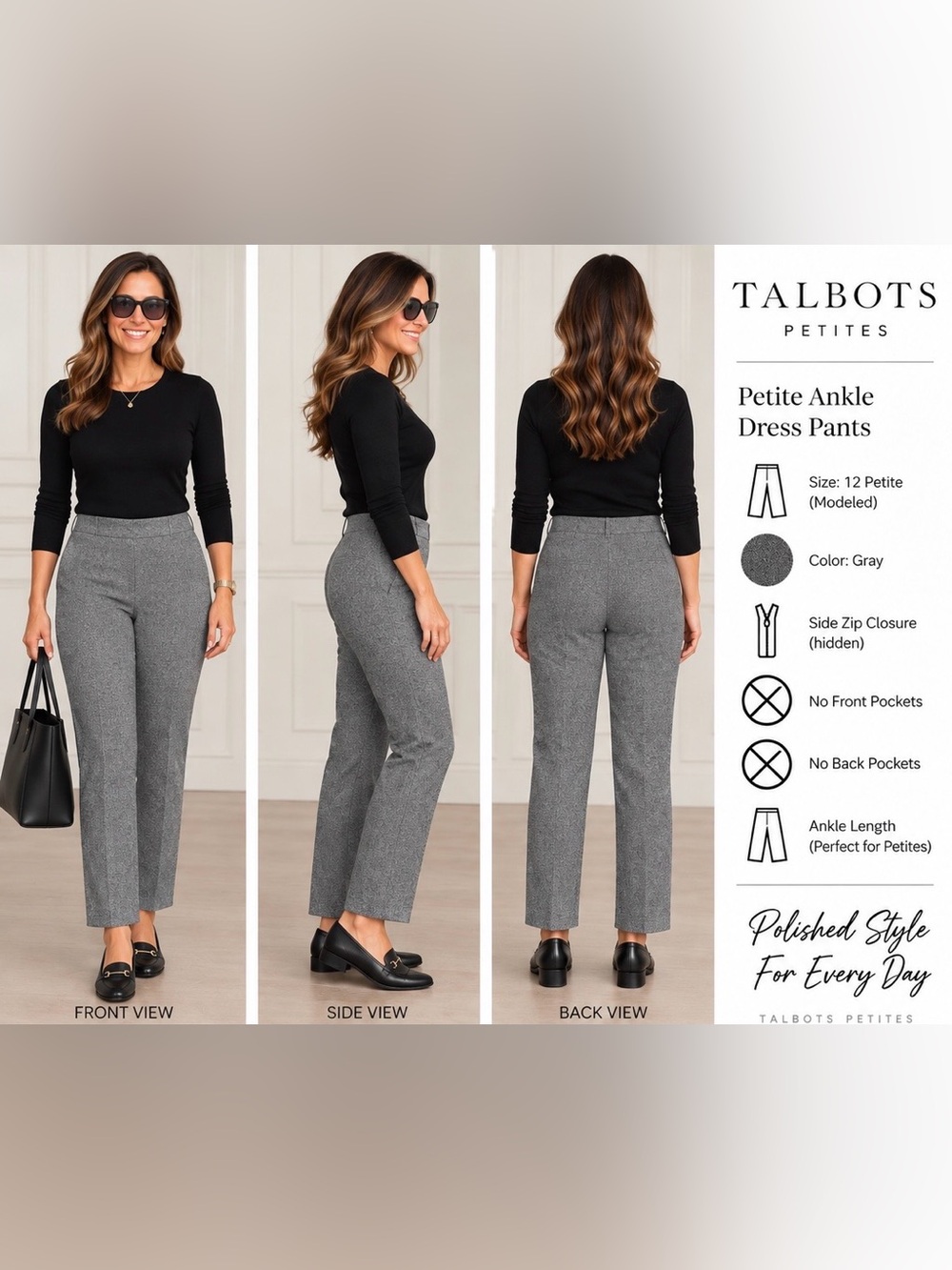 Talbots Petite Ankle Curvy Dress Pants Gray 12P